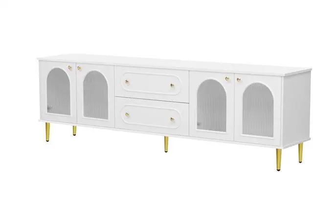 Alt view image 7 of 7 - U-Can 78.7'' Modern TV Stand, TV Cabinet with Five Metal Legs and Metal Handles, 2 Drawers and 2 Cabinets with Fluted Glass Doors For Living room, Up to 80''