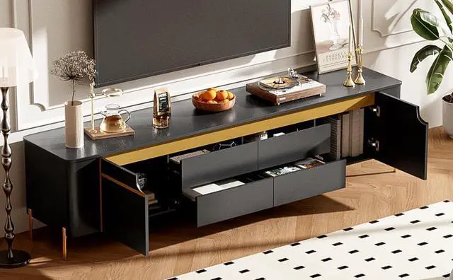 Alt view image 4 of 7 - U-Can 74.8'' TV Stand for TVs up to 80 Inches, TV Cabinet with 4 Drawers and 2 Spacious Cabinets, Five Metal Legs for Living room