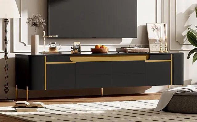 Alt view image 6 of 7 - U-Can 74.8'' TV Stand for TVs up to 80 Inches, TV Cabinet with 4 Drawers and 2 Spacious Cabinets, Five Metal Legs for Living room