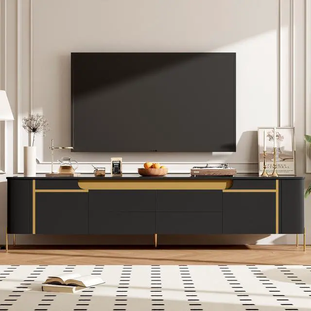 Alt view image 3 of 7 - U-Can 74.8'' TV Stand for TVs up to 80 Inches, TV Cabinet with 4 Drawers and 2 Spacious Cabinets, Five Metal Legs for Living room