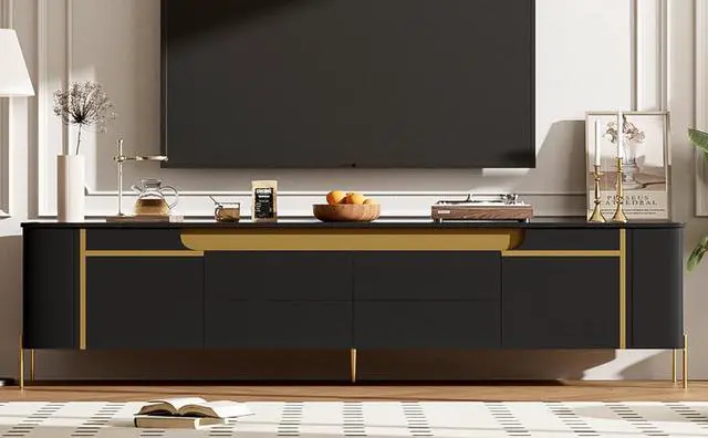 Alt view image 5 of 7 - U-Can 74.8'' TV Stand for TVs up to 80 Inches, TV Cabinet with 4 Drawers and 2 Spacious Cabinets, Five Metal Legs for Living room