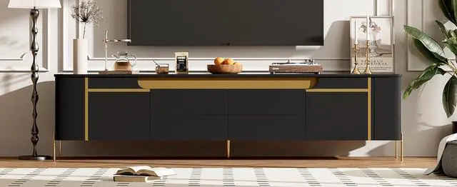 Alt view image 7 of 7 - U-Can 74.8'' TV Stand for TVs up to 80 Inches, TV Cabinet with 4 Drawers and 2 Spacious Cabinets, Five Metal Legs for Living room