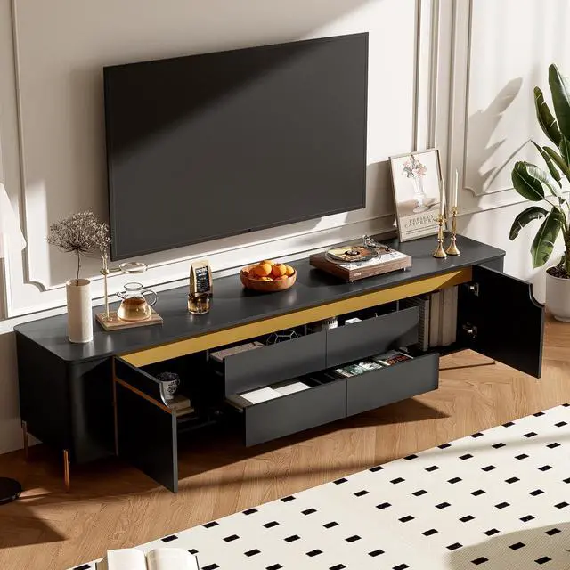 Alt view image 2 of 7 - U-Can 74.8'' TV Stand for TVs up to 80 Inches, TV Cabinet with 4 Drawers and 2 Spacious Cabinets, Five Metal Legs for Living room