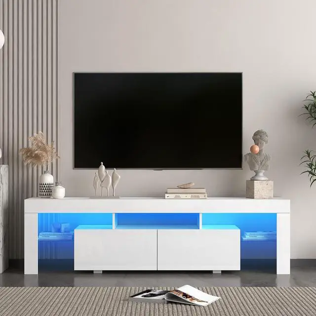 Main image of High gloss TV Stand with LED Lights for TVs up to 65'', Modern TV Console with Storage Cabinets for Living Room