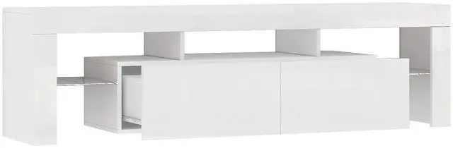 Alt view image 6 of 7 - High gloss TV Stand with LED Lights for TVs up to 65'', Modern TV Console with Storage Cabinets for Living Room