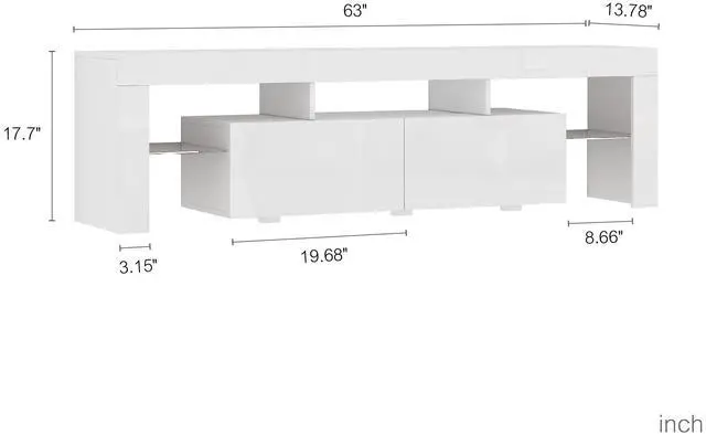 Alt view image 5 of 7 - High gloss TV Stand with LED Lights for TVs up to 65'', Modern TV Console with Storage Cabinets for Living Room