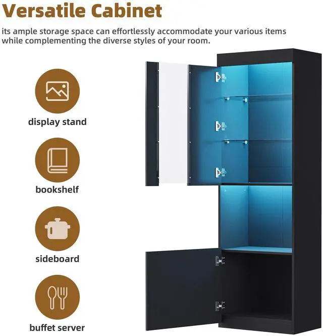 Alt view image 7 of 7 - ON-TREND Modern TV Stand with 34.2" Non-heating Electric Fireplace, High Gloss Entertainment Center with LED Lights, Media Console with Tempered Glass Shelves for TVs up to 75", Black