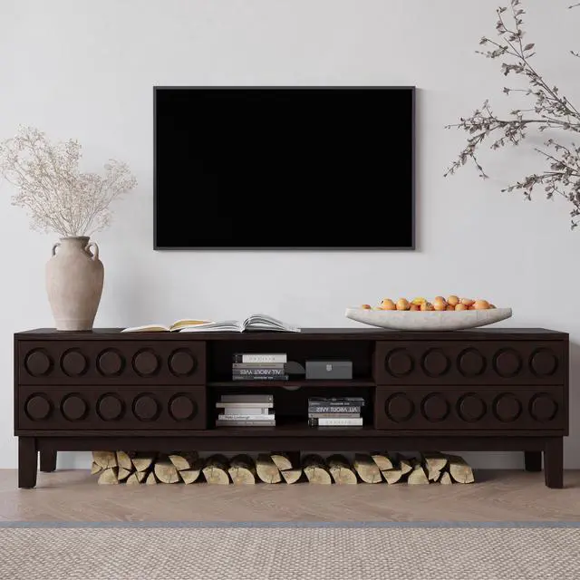 Alt view image 2 of 7 - Modern Mid-Century Media Console with 4 Drawers and Cable Management, TV Console Table for TVs up to 75",Entertainment Center for Living Room and Office(Dark Brown)