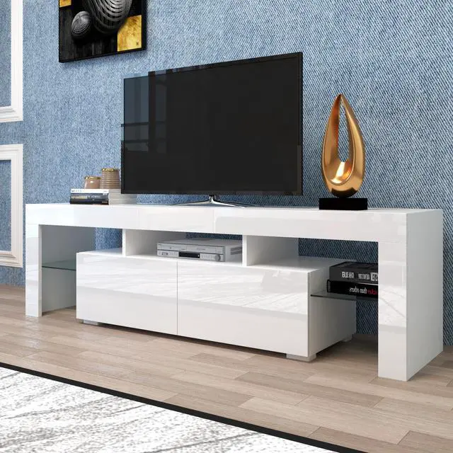 Alt view image 4 of 7 - Modern White TV Stand, 20 Colors LED TV Stand w/Remote Control Lights