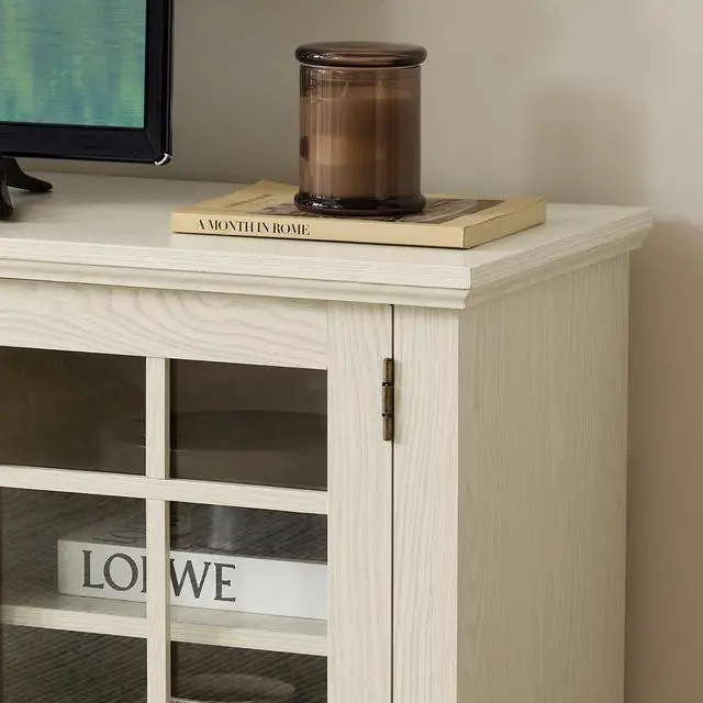 Alt view image 4 of 4 - 70" Modern TV Stand with 2-Door Storage, Faux Stone Media Console Cabinet, White Large Entertainment Center for Living Room