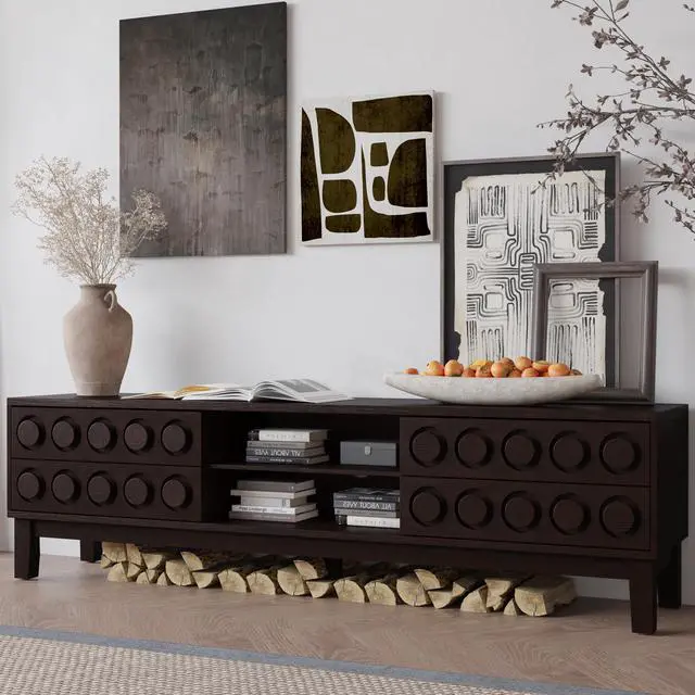 Alt view image 4 of 7 - Modern Mid-Century Media Console with 4 Drawers and Cable Management, TV Console Table for TVs up to 75",Entertainment Center for Living Room and Office(Dark Brown)