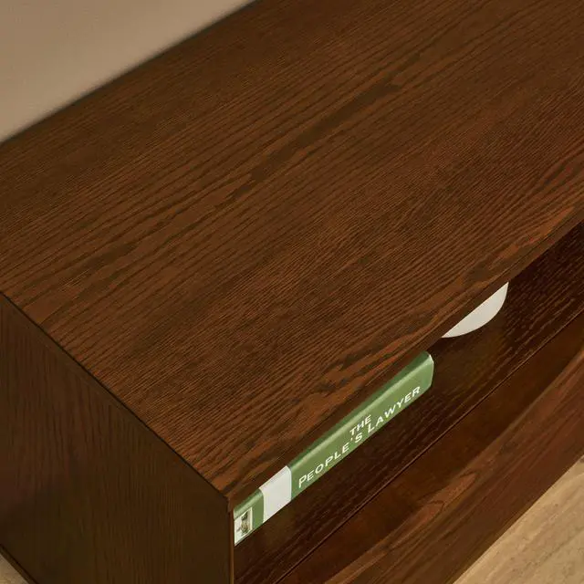 Alt view image 5 of 7 - 63" Mid-Century Modern TV Stand for TVs up to 75", Thick Sturdy Farmhouse Entertainment Cabinet, Media Console for Living Room, Louver Design & Solid Wood Drawers & Outlet Holes, Walnut