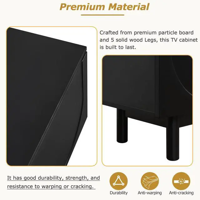 Alt view image 6 of 7 - ON-TREND Graceful TV Stand with Arch Cabinets for TVs Up to 78'', Minimalist Entertainment Center with Solid Wood Legs, Practical Media Console with Adjustable Shelves for Living Room, Black