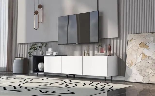 Alt view image 3 of 7 - U-Can  70.1''-100'' Modern Stylish ExtendableTV Stand  TV Cabinet for 80+inch TV, Black+White (Old SKU: WF299723AAK)