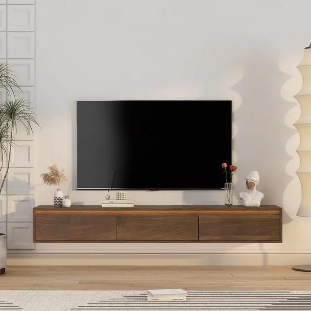 Main image of Floating TV Stand, Wall Mounted TV Shelf with Led Lights & Power Outlet,High Gloss TV Cabinet for Wood tv Stands for Living Room