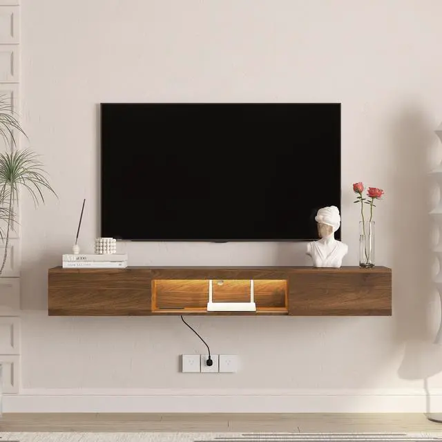 Alt view image 2 of 7 - Floating TV Stand Wall Mounted with 16 Color LEDs,63" Modern TV Stand,Floating TV Cabinet Entertainment Center for 55 60 65 Inch TV