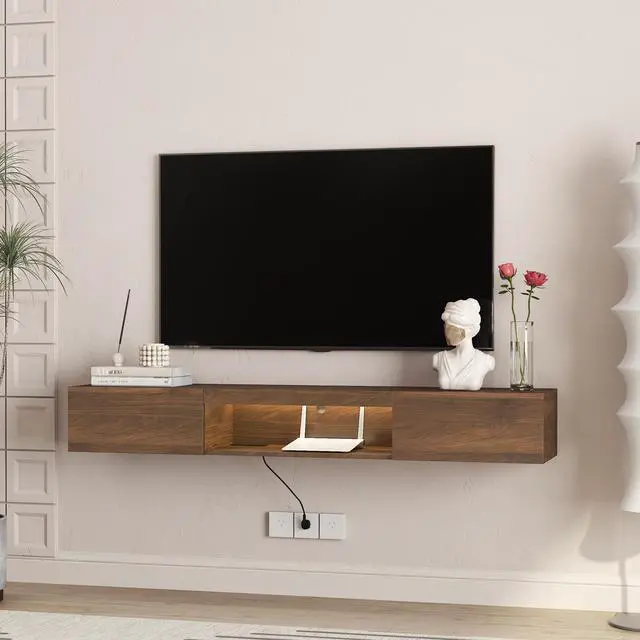 Main image of Floating TV Stand Wall Mounted with 16 Color LEDs,63" Modern TV Stand,Floating TV Cabinet Entertainment Center for 55 60 65 Inch TV