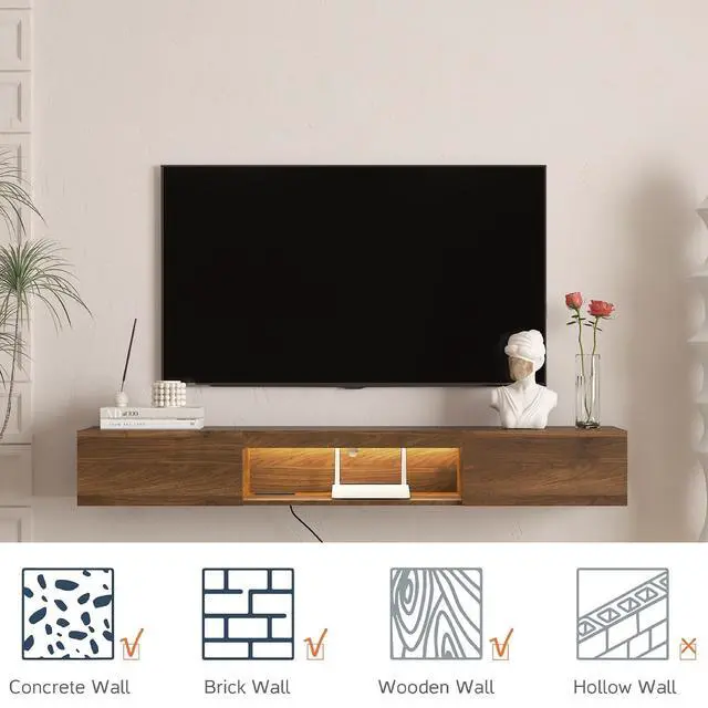 Alt view image 6 of 7 - Floating TV Stand Wall Mounted with 16 Color LEDs,63" Modern TV Stand,Floating TV Cabinet Entertainment Center for 55 60 65 Inch TV