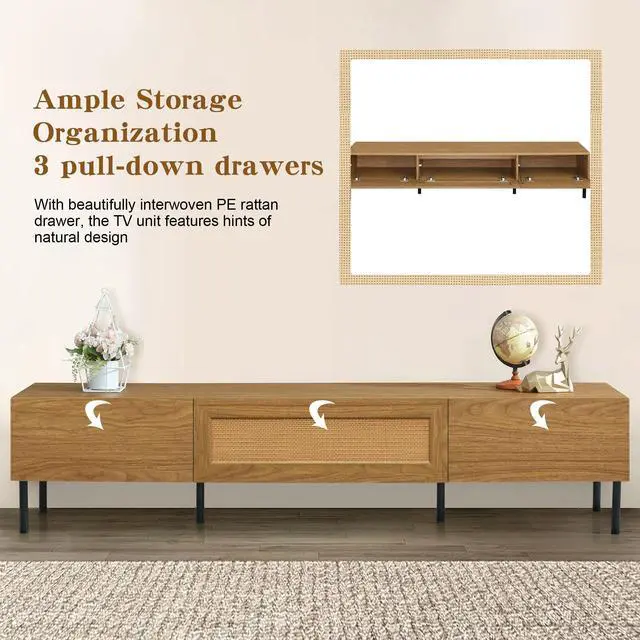 Alt view image 5 of 7 - Boho TV Stand for TVs up to 80'' , Modern Farmhouse Media Console, Entertainment Center with Metal Legs, TV Cabinet for Living Room, Home Theatre