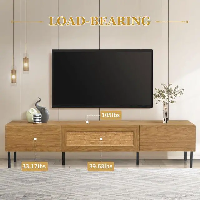 Alt view image 7 of 7 - Boho TV Stand for TVs up to 80'' , Modern Farmhouse Media Console, Entertainment Center with Metal Legs, TV Cabinet for Living Room, Home Theatre