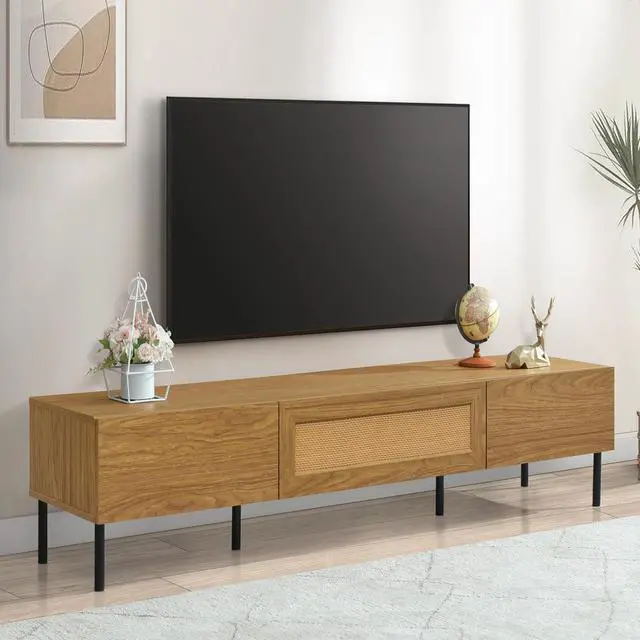Alt view image 3 of 7 - Boho TV Stand for TVs up to 80'' , Modern Farmhouse Media Console, Entertainment Center with Metal Legs, TV Cabinet for Living Room, Home Theatre