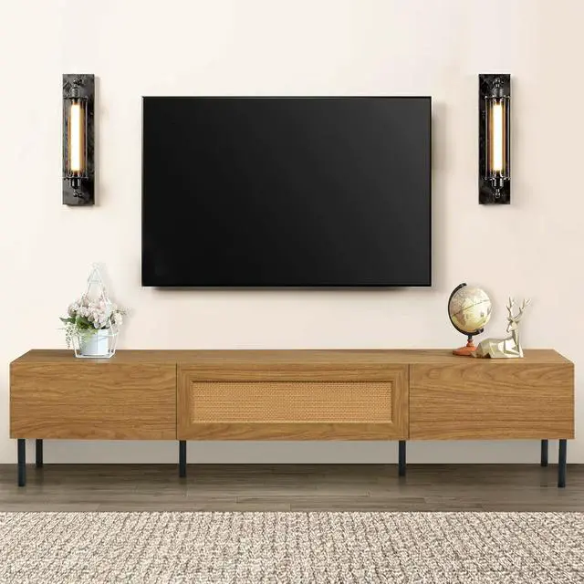 Alt view image 4 of 7 - Boho TV Stand for TVs up to 80'' , Modern Farmhouse Media Console, Entertainment Center with Metal Legs, TV Cabinet for Living Room, Home Theatre