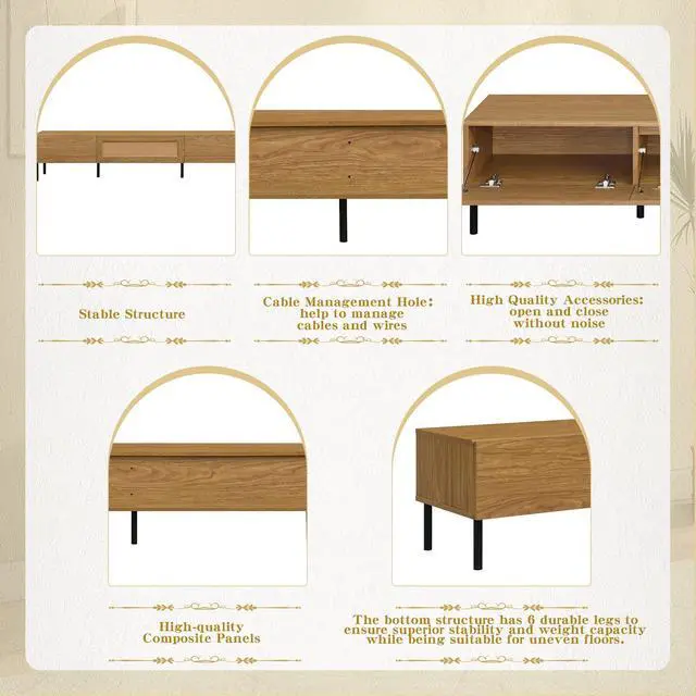 Alt view image 6 of 7 - Boho TV Stand for TVs up to 80'' , Modern Farmhouse Media Console, Entertainment Center with Metal Legs, TV Cabinet for Living Room, Home Theatre