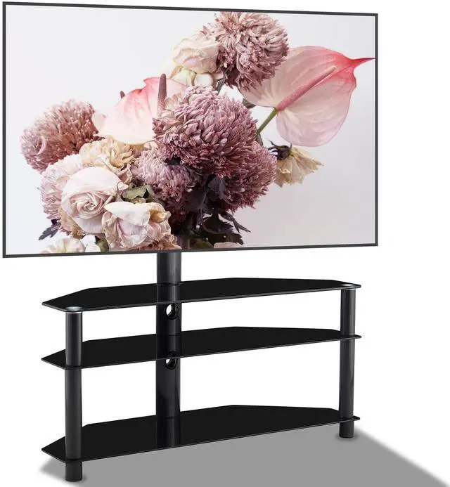 Alt view image 2 of 7 - 35.4 inch Black Multi-function TV Stand Height Adjustable Bracket Swivel 3-Tier