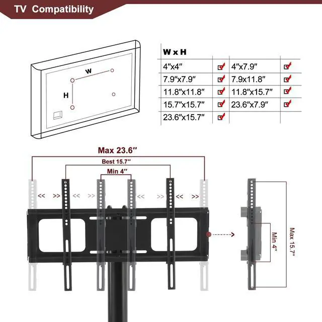 Alt view image 7 of 7 - 35.4 inch Black Multi-function TV Stand Height Adjustable Bracket Swivel 3-Tier
