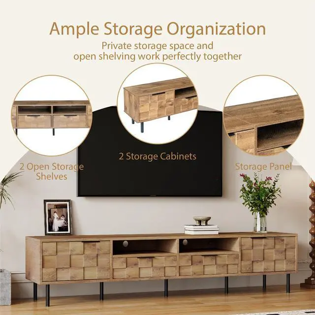 Alt view image 5 of 7 - Mid Century TV Stand with 2 Drawers, Media Console Table for TVs up to 85'', Entertainment Center with Storage for Living room, Bedroom, Home Theatre