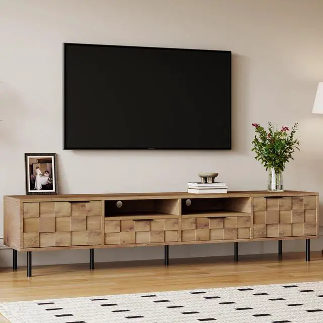 Alt view image 2 of 7 - Mid Century TV Stand with 2 Drawers, Media Console Table for TVs up to 85'', Entertainment Center with Storage for Living room, Bedroom, Home Theatre