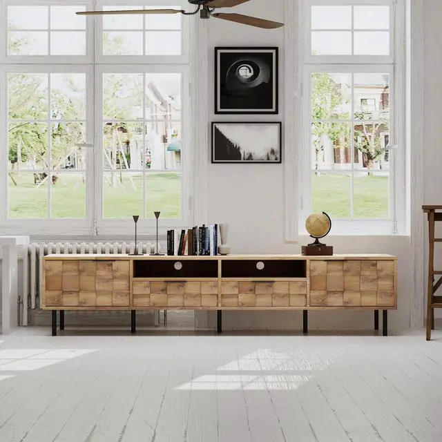 Alt view image 3 of 7 - Mid Century TV Stand with 2 Drawers, Media Console Table for TVs up to 85'', Entertainment Center with Storage for Living room, Bedroom, Home Theatre