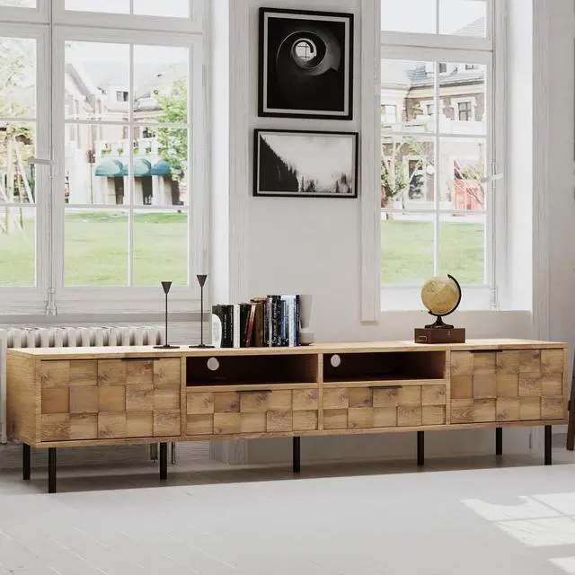 Alt view image 4 of 7 - Mid Century TV Stand with 2 Drawers, Media Console Table for TVs up to 85'', Entertainment Center with Storage for Living room, Bedroom, Home Theatre