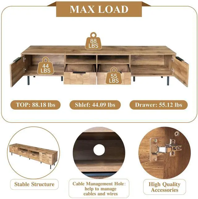 Alt view image 7 of 7 - Mid Century TV Stand with 2 Drawers, Media Console Table for TVs up to 85'', Entertainment Center with Storage for Living room, Bedroom, Home Theatre