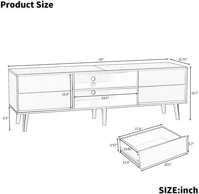 Alt view image 5 of 7 - 63 Inch TV Stand Features Vintage-style and Bevel Design, TV Stand with Drawers, Entertainment Center for Living Room Bedroom, TV Media Console