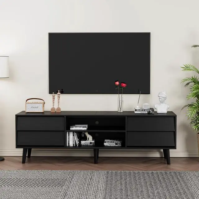 Main image of 63 Inch TV Stand Features Vintage-style and Bevel Design, TV Stand with Drawers, Entertainment Center for Living Room Bedroom, TV Media Console