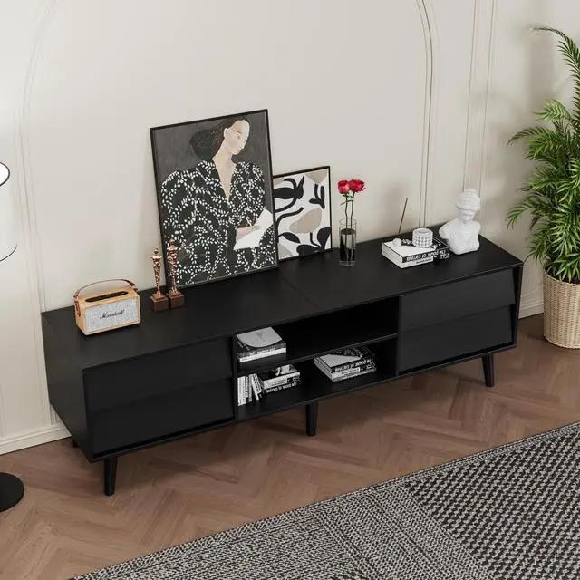 Alt view image 3 of 7 - 63 Inch TV Stand Features Vintage-style and Bevel Design, TV Stand with Drawers, Entertainment Center for Living Room Bedroom, TV Media Console