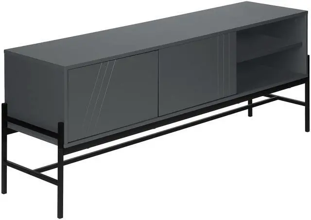 Main image of Tv Stand, 60 Inch, Console, Media Entertainment Center, Storage Cabinet, Living Room, Bedroom, Grey Laminate, Black Metal, Contemporary, Modern