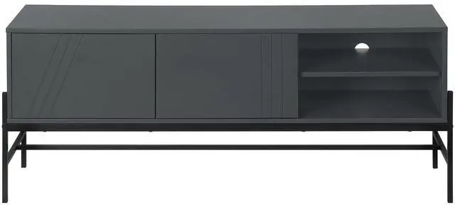 Alt view image 5 of 7 - Tv Stand, 60 Inch, Console, Media Entertainment Center, Storage Cabinet, Living Room, Bedroom, Grey Laminate, Black Metal, Contemporary, Modern