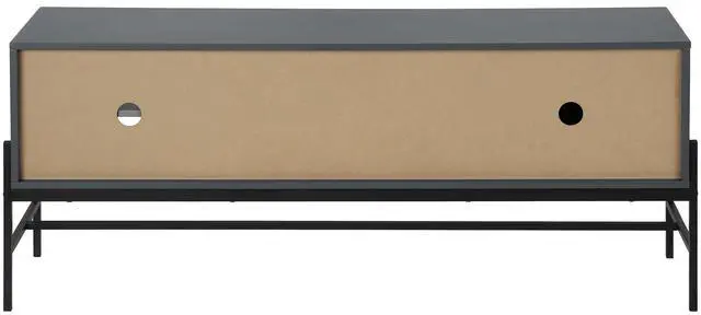 Alt view image 7 of 7 - Tv Stand, 60 Inch, Console, Media Entertainment Center, Storage Cabinet, Living Room, Bedroom, Grey Laminate, Black Metal, Contemporary, Modern