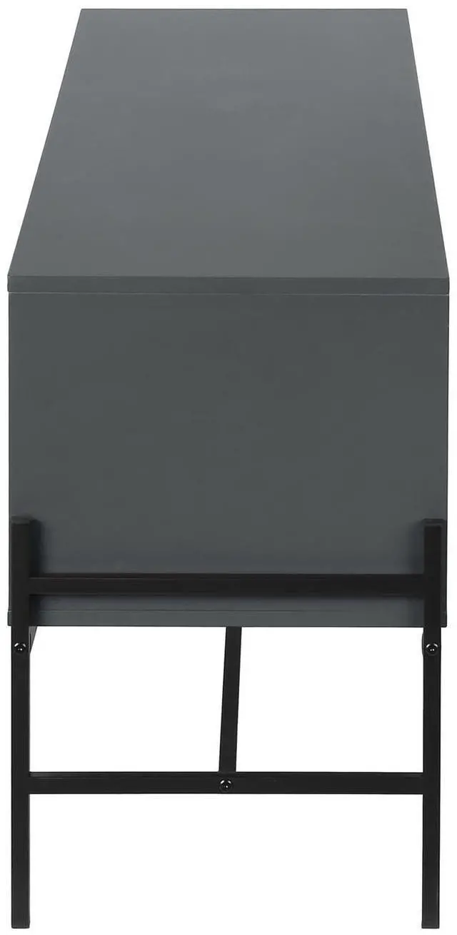 Alt view image 6 of 7 - Tv Stand, 60 Inch, Console, Media Entertainment Center, Storage Cabinet, Living Room, Bedroom, Grey Laminate, Black Metal, Contemporary, Modern