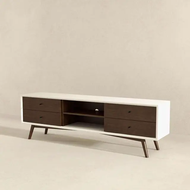 Alt view image 5 of 7 - Caroline Walnut White TV Stand Up To 72" for Living Room Decor
