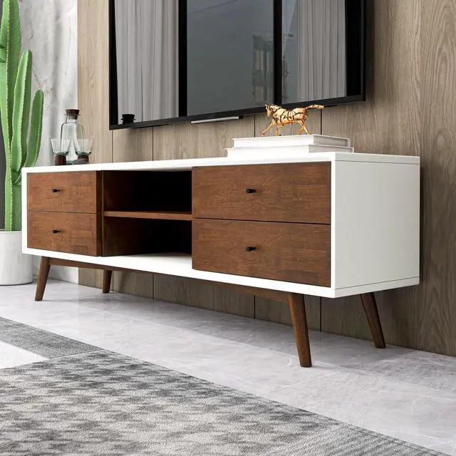 Alt view image 7 of 7 - Caroline Walnut White TV Stand Up To 72" for Living Room Decor