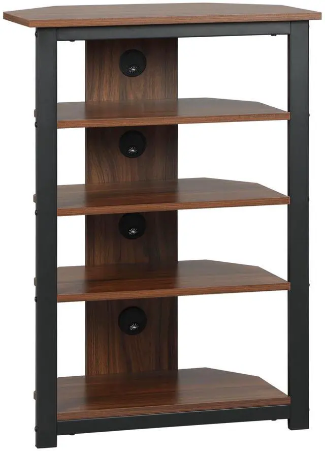 Main image of HOMCOM TV Stand, AV Media Stand, Corner Audio Tower with Storage Shelves and Steel Frame, Living Room Storage, Brown