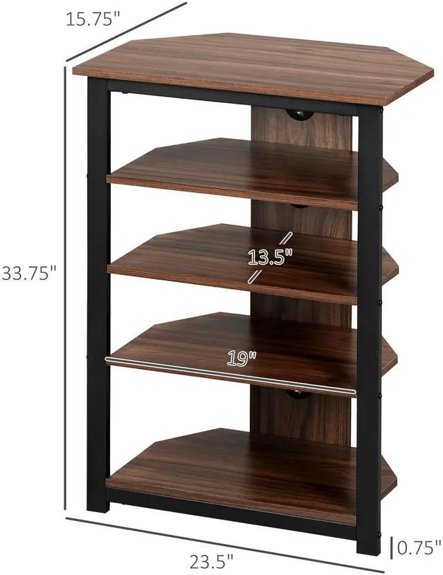 Alt view image 7 of 7 - HOMCOM TV Stand, AV Media Stand, Corner Audio Tower with Storage Shelves and Steel Frame, Living Room Storage, Brown