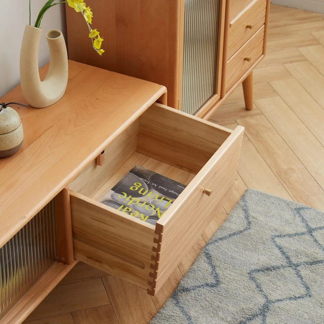 Alt view image 4 of 7 - North America A Grade Solid Beech TV Cabinet With Chinese Changhong Glass Doors, Two Drawer Storage Space TV Standing