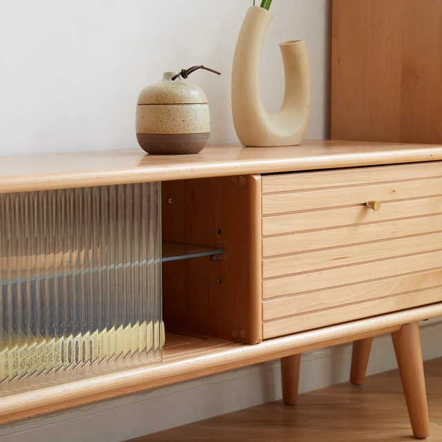 Alt view image 5 of 7 - North America A Grade Solid Beech TV Cabinet With Chinese Changhong Glass Doors, Two Drawer Storage Space TV Standing