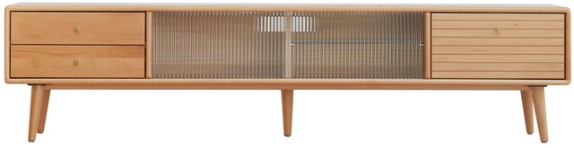 Alt view image 7 of 7 - North America A Grade Solid Beech TV Cabinet With Chinese Changhong Glass Doors, Two Drawer Storage Space TV Standing