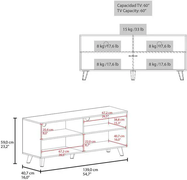 Alt view image 4 of 7 - Patrick Tv Stand With 2 Doors And Open Storage Shelves, Modern Entertainment Center, Black