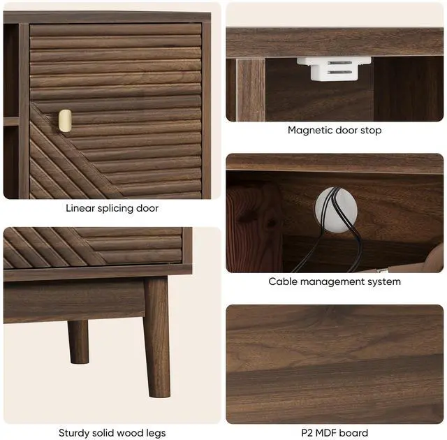 Alt view image 5 of 7 - 43.31 inch TV Stand, Mid-Century Modern TV Stand for 32/45 inch TV, Entertainment Center with Storage, Media Console Table for Living Room and Bedroom, Walnut